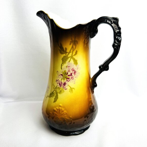 Antique Warwick China Pitcher Hand Painted Floral Embossed Ewer 10” 1905-1920 - Picture 1 of 10